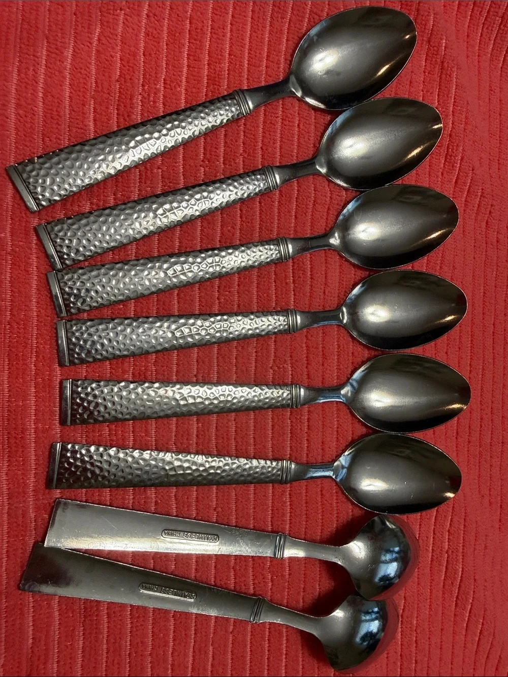 Hammered  Stainless Steel Teaspoons - Set of 8